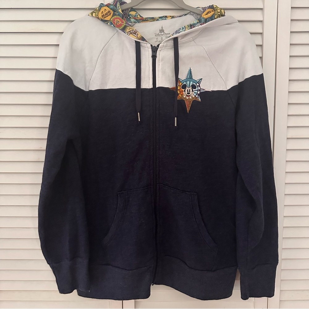 Disney Parks Women’s Zip-Up Hoodie with Mickey Compass Graphic Details, Large